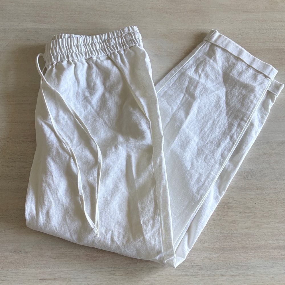 Jcrew White Linen Drawstring Pants